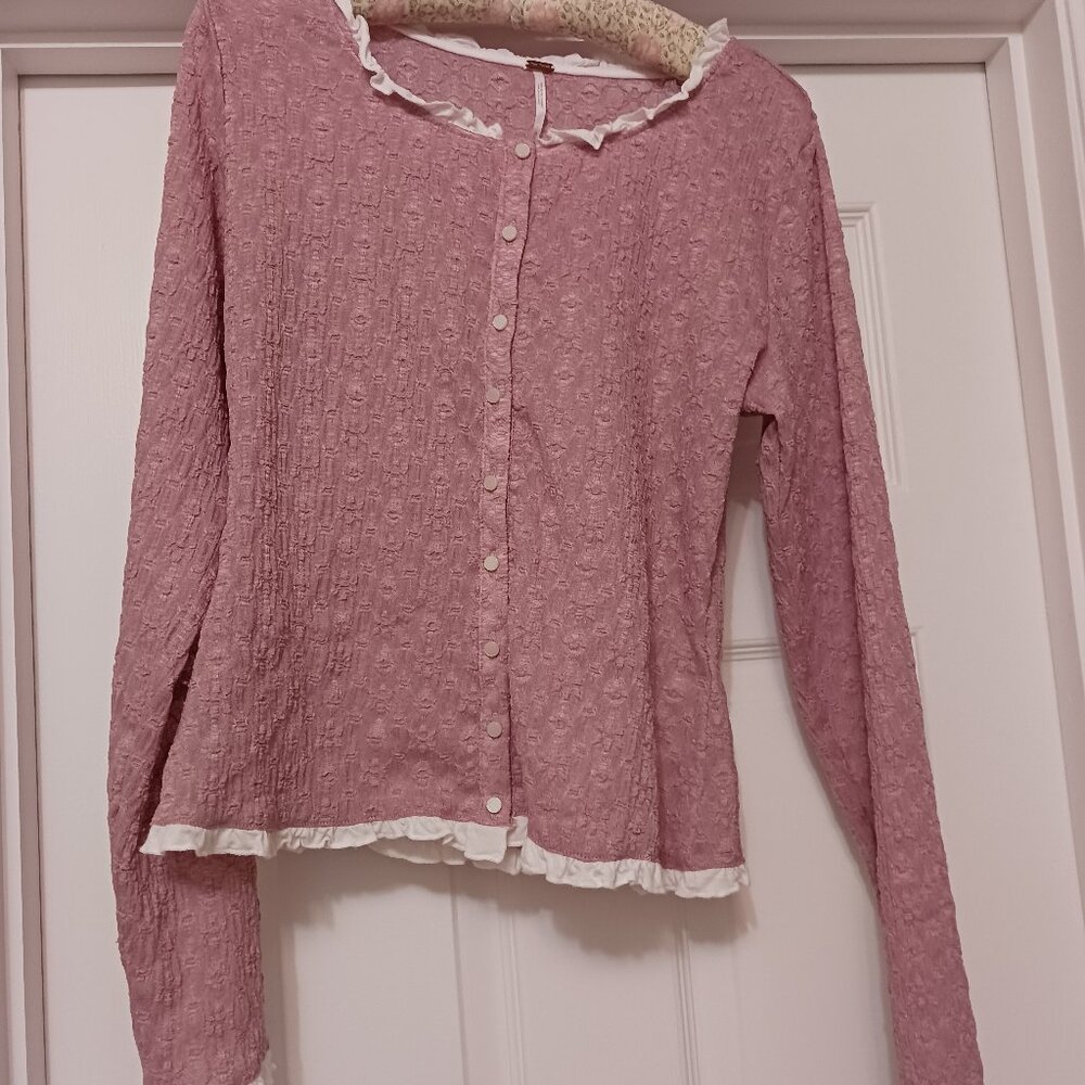 FREE PEOPLE - pink and cream Sweater